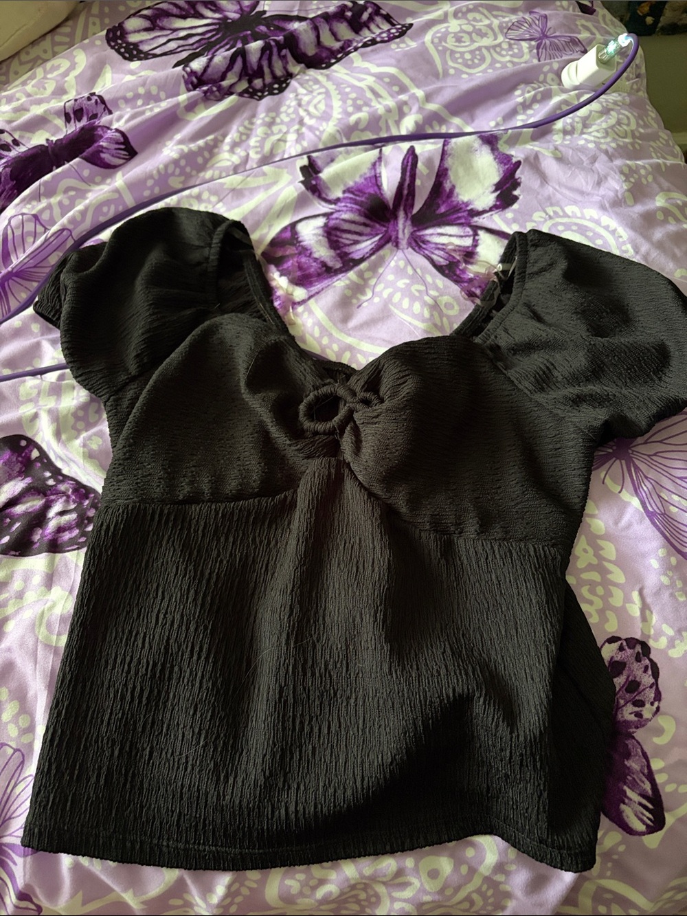 No Boundaries Black Twist-Knot Puff Sleeve Top